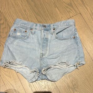 Levi's Light Blue Frayed Hem Denim Shorts
